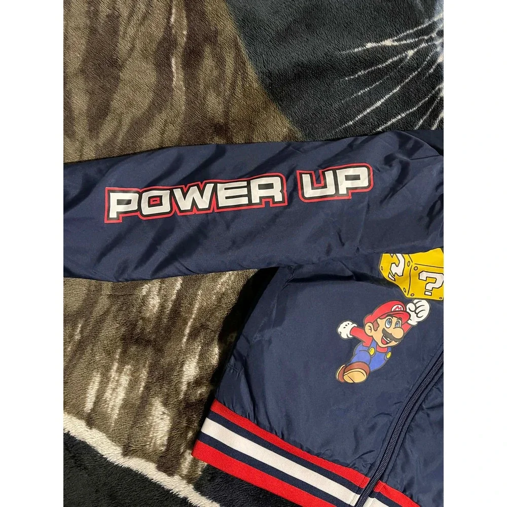 Super Mario Bomber Jacket Kids 8 Blue Power Up Full Zip Windbreaker SMN116BBE‎